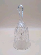 Crystal Bell Clear with Etched Flower Design Vintage Heavy Piece 7-½” Tall C-2 picture