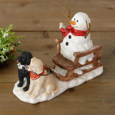 NEW CHRISTMAS DOGS PULLING SLED SNOWMAN Figurine Resin Collectible 4.5