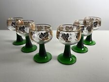 Vtg German Bockling Roemer Wine Glass Beehive Stem Green Gold Grape - Set of 6 picture