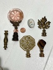 Vtg Unique Lamp Finial Cast  Brass Steel Glass Light Fixture Art  6 Pc Stone picture