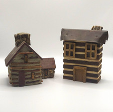 Vtg Handcrafted Folk Art Miniature Log Cabins – Set of 2 (Rustic Lodge Decor) picture