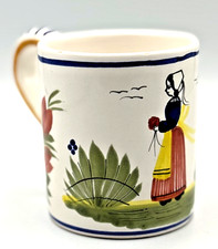 Vintage HB Quimper France Hand-Painted Faience Mug - Breton Woman (1968-1983) picture