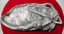Antique Art Nouveau Nude Lady Maiden Mermaid Pewter Tray Metal Ornate 6.5
