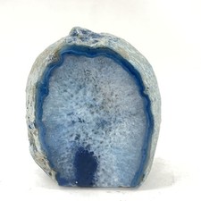 Blue Agate Geode Bookend Polished Crystal Specimen Made in Brazil picture