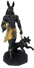Egyptian Anubis Statue With Dog and Ankh Black and Gold picture