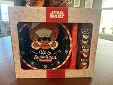 NIB Disney Parks Star Wars Holiday Blue Milk and Cookies Set with Ewok picture