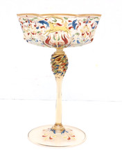 ANTIQUE Moser Salviati Canine & Foliate Coupe Champagne Glass Enameled Venetian picture