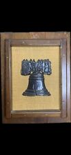 **RARE** Vintage Metal Liberty Bell Mounted on Solid Wood picture