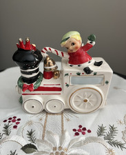 Vtg Christmas Ceramic Angel Boy with Candy Cane On Train Bank - AS IS picture