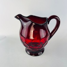 Vintage Pitcher Glass Georgian Ruby Red Honeycomb Ice Lip 7.5 x 5.5” picture