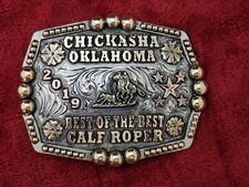Calf Roping☆2019☆Chickasha Oklahoma RODEO CHAMPION TROPHY BUCKLE☆Rare☆447 picture