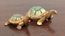 Vintage Pair Miniature Ceramic Turtle Figurines Green Brown Tortoise Decor picture