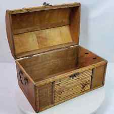 Vintage Bamboo w/ Clovers Wood Storage Box w/ Handles 13x8x8 Inch Domed Lid picture