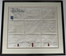 1873 Framed English Indenture Deed Land Conveyance Wax Seals Victorian 38x33 picture