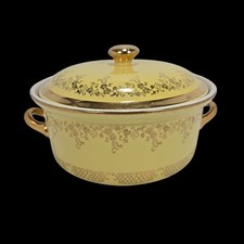 Hall's Superior Yellow & Gold Ivy Casserole Dish MCM Atomic Kitchenware Nice picture