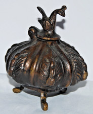 Vintage 3 Footed Brass Bronze Rooster Lidded Inkwell Kum Kum Powder Tika Box 4