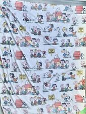 VTG 70S 80S PEANUTS TWIN BED FLAT TOP SHEET CHARLIE BROWN SNOOPY SCHULZ SEARS picture