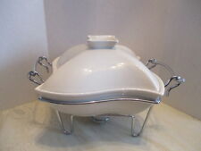 Godinger Stoneware Wte.Curved Lidded 1.5 Qt.Casserole W/Silverplate Metal Holder picture