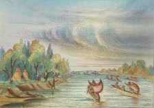 1903 Vintage George Catlin Illustration Natives Sailing in Canoe picture