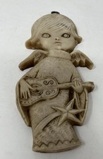 Vintage Kitschy Resin 70s Christmas Angel WITH Instrument Wall Hanging Plaque picture