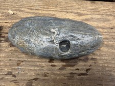 Large Oval River Stone Natural Round Depression Blue Gray Banded Rock picture