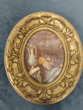 Vintage Syroco Style Ornate Round Picture Frame • Faux Wood Resin Gold Wall Art picture
