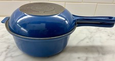 Le Creuset VTG Blue Cast Iron #18 2 in 1 Sauce Pan Skillet Lid 2qt Multifunction picture