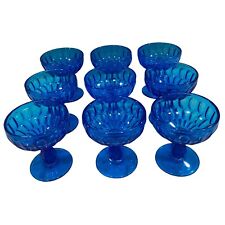 Set of 9 FENTON COBALT BLUE Thumbprint 5oz Champagne Sherbet Glasses Colonial picture