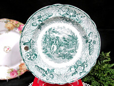 Rare  Copeland late Spode hot plate warming plate green color hunting scene 1890 picture