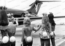 8x10 Print Hugh Hefner Playboy Bunnies Waving as Hefners Plane Departs in 1970 picture