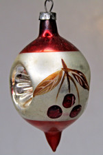 VTG Blown Glass Double Indent CHERRY Pictured DROP Christmas Ornament Poland #1 picture