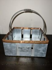 VTG Bath & Body Works Rectangular Woven Tin Metal Basket W/ Handle 7.25” x 7.25” picture
