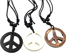 3Pcs Love Peace Sign Hippie Pendant Necklace Vintage Rope Chain Resin Peace P... picture