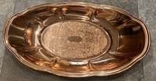 Vintage Coppercraft Guild Lacquered Copper Oval Bread Tray Etched Scroll 12x6.75 picture