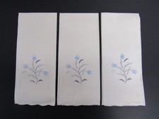 Vintage Ann's Embroidered Guest Towels Set of 3 Blue Floral Scalloped Cotton picture