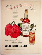 Old Schenley Whiskey Ad 1940s Vintage Bourbon Bottled in Bond Ephemera Print picture