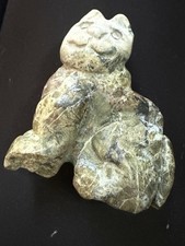 Whimsical Vintage American  Folk Art Hand Carved Jasper Cat Figurine 3”   picture