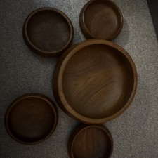 Vintage Mid Century Modern Teak Salad Bowl Set of 5  Handmade Goodwood Thailand picture