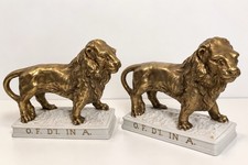 Vintage Barsottini Vino Rosso Lion Decanter Pair Gold Italy Advertise RARE Empty picture
