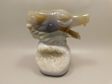 Gray Wolf Figurine Druse Agate Gemstone Animal Carving #O80 picture