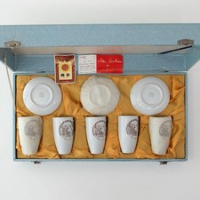Vintage Jean Cocteau SEYEI Japan Demitasse Cup & Saucer Set of 5 w/ Original Box picture