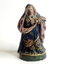 Antique Carved Polychrome Wooden Santos Madonna Figure Religious Folk Art 18th c picture