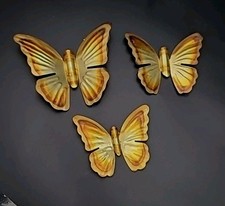VTG 1970’s Home Interior Brass Butterfly Wall Decor Set Of 3 Boho Cottagecore picture