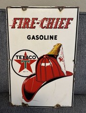 Original Vintage 1940 Texaco Fire Chief Gasoline Porcelain Pump Plate Dated 3-40 picture