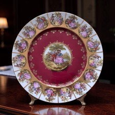 JKW Bavaria Fragonard Courting Couple Red Gold Gilt Porcelain Cabinet Plate 11” picture
