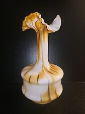 Vintage LG Vase Art Deco Murano Carl Moretti Yellow White Brown Ruffle Top MCM picture