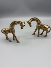 Vintage Pair of Solid Brass Giraffe Figurine Statues MCM 1970's picture