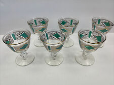 Libbey MCM Emerald & 22k Gold Cordial Glasses Set of 6 picture