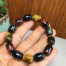 Lady Natural Mixed Tiger's Eye Barrel Bead Stretch Bracelet Crystal Wristband 11 picture