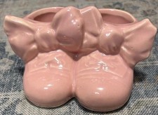 Pink Ceramic Double Baby Shoe Bootie Planter Vase Nursery Keepsake Vintage picture